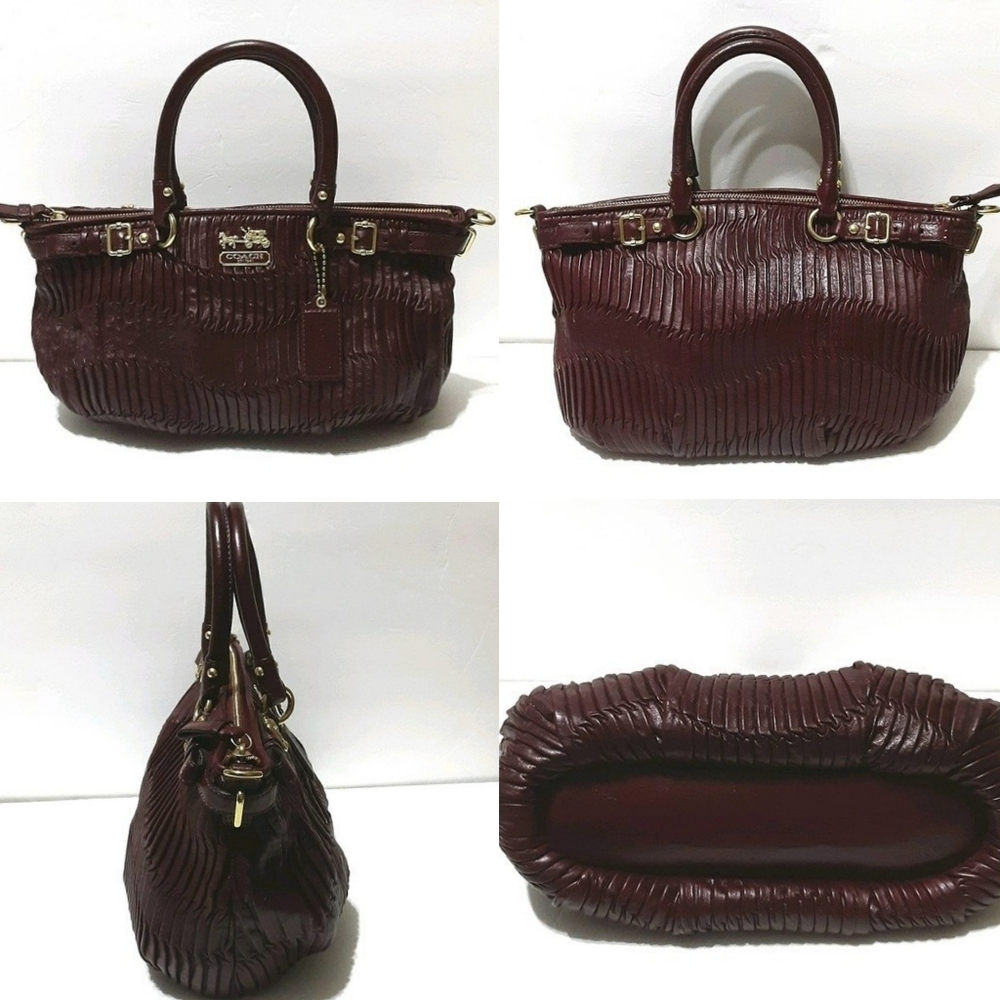Coach Madison Sophia Purple Pleated Leather Satchel Purse Rare Deep Magenta